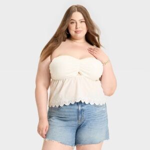 Wild Fable Sz XXL Tube Top Eyelet Lace Peplum White Boho Festival NWT